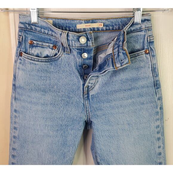 Levi’s PREMIUM Wedgie Straight Button Fly BIG E Blue Jeans Size 24 Stretch - Picture 4 of 12